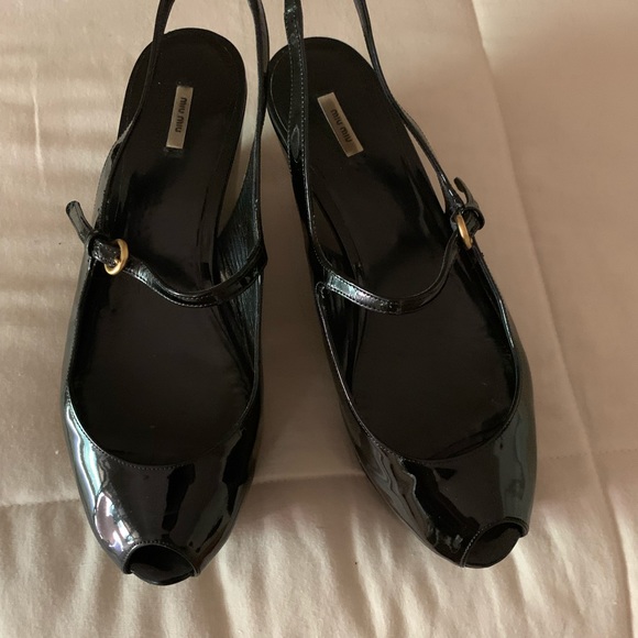 Miu miu platform black shiny shoes. 39.5 / size 8. - Picture 1 of 11